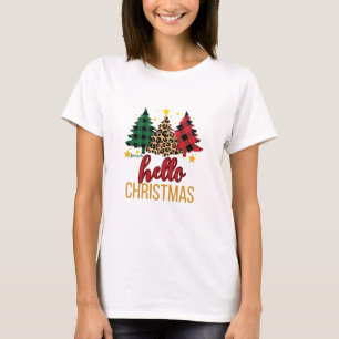 Hallo Kerst Plaid Leopard Trees Custom Name T-shirt