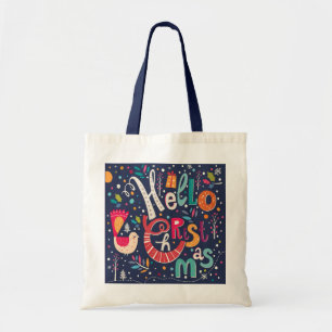 hallo kerstkleurig tekstontwerp tote bag