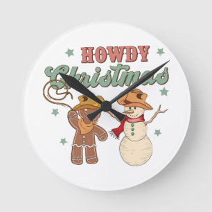 Hallo Kerstmas Groovy Cowboy Sneeuwman Wester Grap Ronde Klok