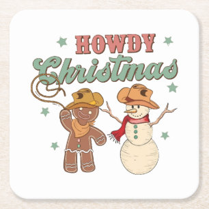 Hallo Kerstmis Groovy Cowboy Sneeuwman Westers Gra Kartonnen Onderzetters