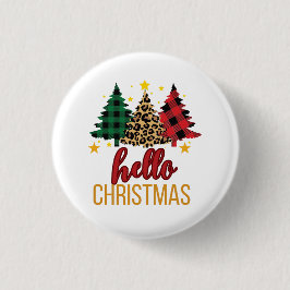 Hallo Kerstmis met geruite bomen kerstknop Ronde Button 3,2 Cm