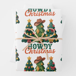 Hallo Kerstmis Western Cowgirl Cowboy Landelijk Inpakpapier Vel
