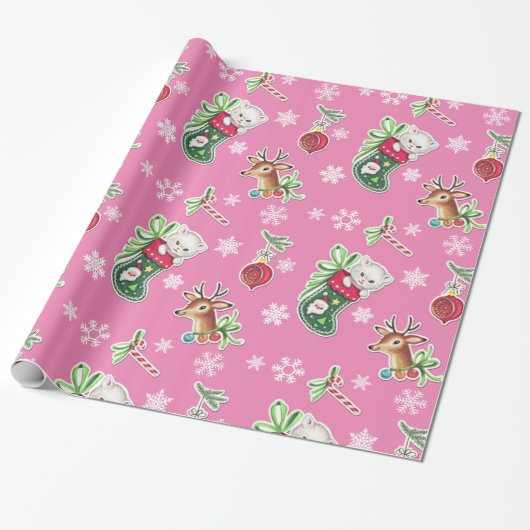 hallo Keukenkerstpapier in roze Cadeaupapier (Uitgerold)