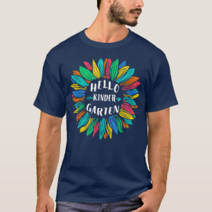 hallo Kindergarten Leerleraar Zonnebloem Terug T-shirt