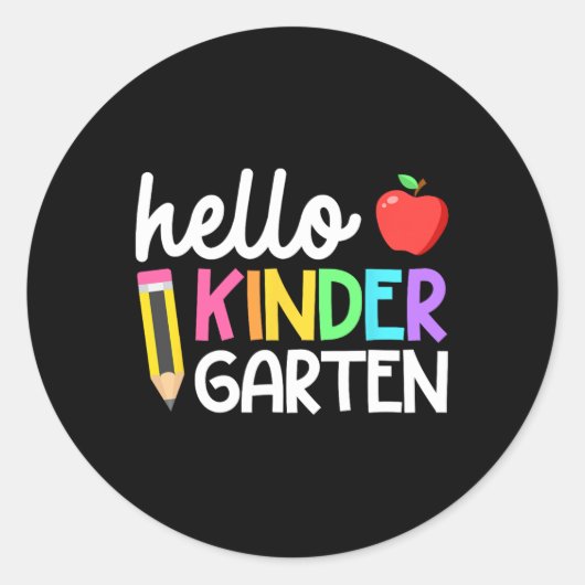 hallo Kindergarten Team Kinder Terug naar School T Ronde Sticker (Voorkant)