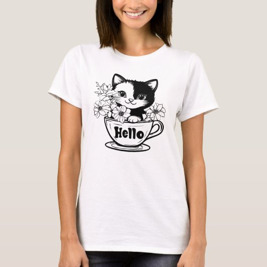 Hallo Kittens Cup Flower T-shirt (Voorkant)