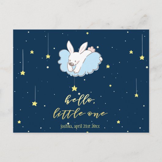 hallo kleine. Cute Bunny op een cloud - nieuwe bab Briefkaart (Voorkant)