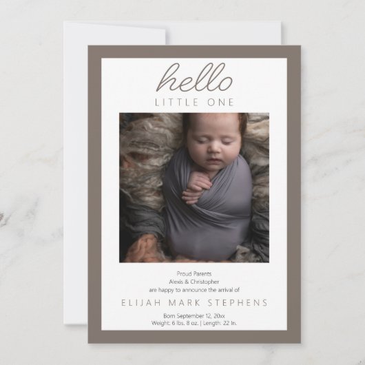 Hallo Kleine Een - 2 Foto Baby Neutraal Geboorte Aankondiging (Voorkant)