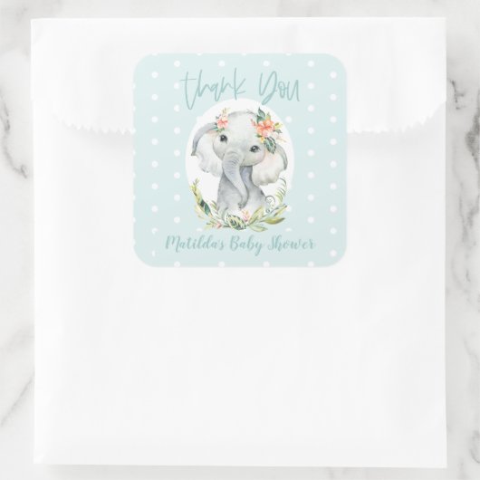 Hallo Kleine één dank u olifant baby shower Vierkante Sticker (Tas)