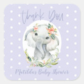 Hallo Kleine één dank u olifant baby shower Vierkante Sticker (Voorkant)