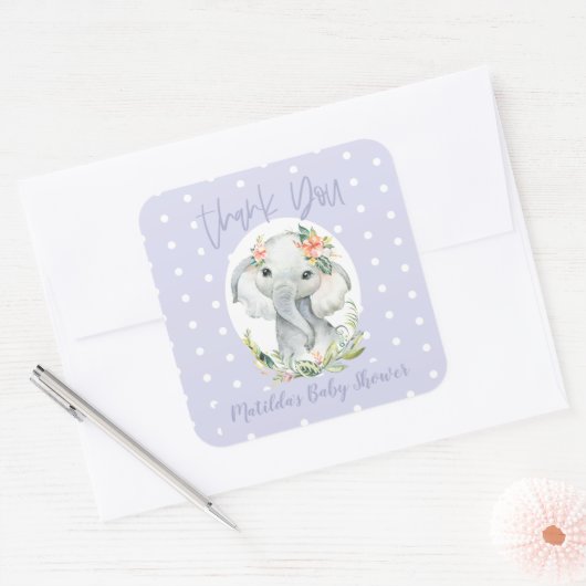 Hallo Kleine één dank u olifant baby shower Vierkante Sticker (Envelop)