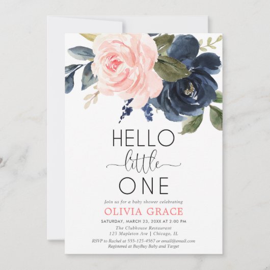 Hallo Kleine een roze marineblauw meisje baby show Kaart (Voorkant)