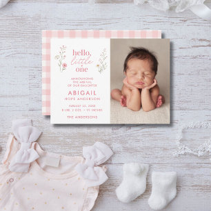 Hallo Kleine Eén Wilde Bloem Foto Baby Geboorte Aankondiging