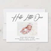 hallo kleine elegant Script Photo Birth Aankondiging (Voorkant)