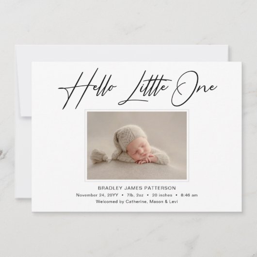 hallo kleine elegant Script Photo Birth Aankondiging (Voorkant)