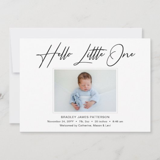 hallo kleine elegant Script Photo Birth Aankondiging (Voorkant)