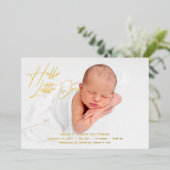hallo kleine elegant Script Photo Birth Folie Feestdagenkaart (Staand Voorkant)
