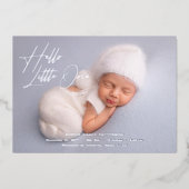 hallo kleine elegant Script Photo Birth Folie Feestdagenkaart (Voorkant)
