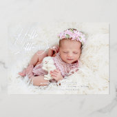 hallo kleine elegant Script Photo Birth Folie Feestdagenkaart (Voorkant)