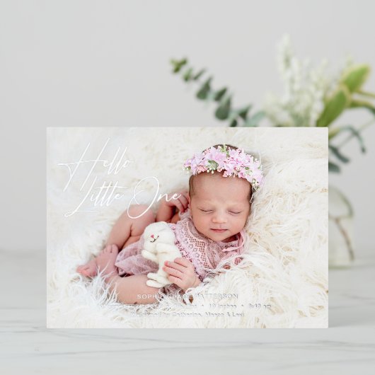 hallo kleine elegant Script Photo Birth Folie Feestdagenkaart (Staand Voorkant)