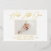 hallo kleine elegant Script Photo Birth Folie Feestdagenkaart (Voorkant)