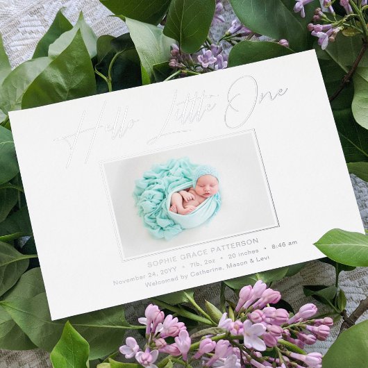 hallo kleine elegant Script Photo Birth Folie Feestdagenkaart