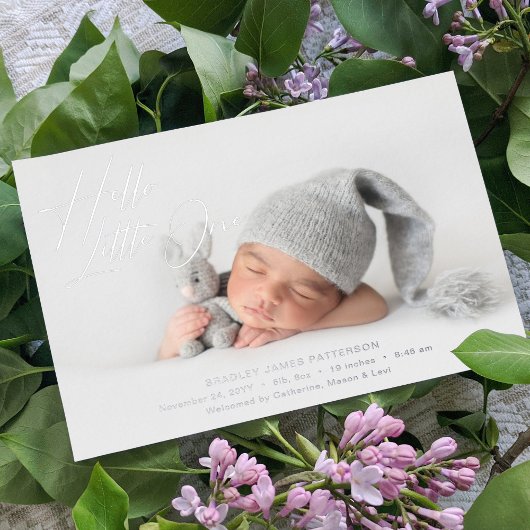 hallo kleine elegant Script Photo Birth Folie Feestdagenkaart