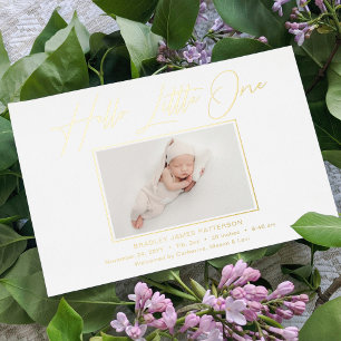 hallo kleine elegant Script Photo Birth Folie Feestdagenkaart