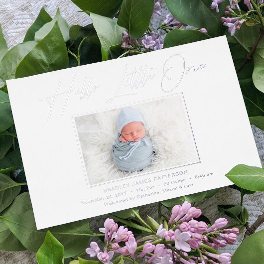 hallo kleine elegant Script Photo Birth Folie Feestdagenkaart