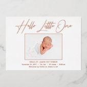 Hallo Kleine Elegante Script Foto Geboorte Folie Feestdagenkaart (Voorkant)