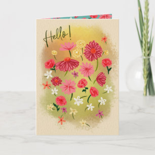 hallo! kleine handmatige roze bloemen bedankkaart