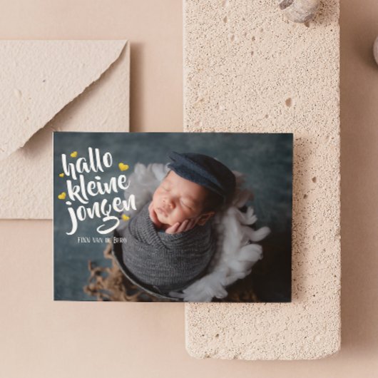 Hallo kleine jongen Gouden Hart Fotocollage Baby  Aankondiging