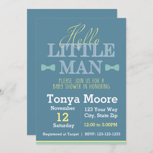 Hallo Kleine Man Baby shower Uitnodiging (Voorkant / Achterkant)