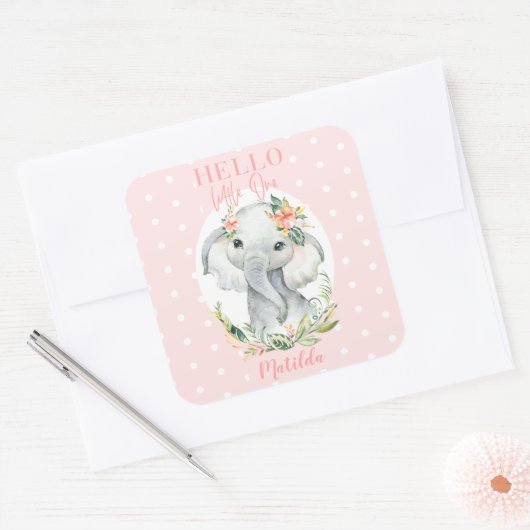 Hallo Kleine olifant baby shower Vierkante Sticker (Envelop)