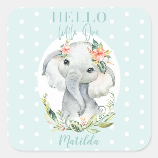 Hallo Kleine olifant baby shower Vierkante Sticker (Voorkant)