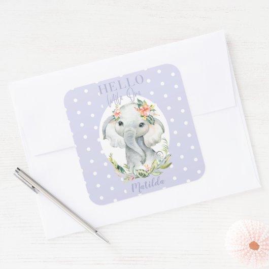 Hallo Kleine olifant baby shower Vierkante Sticker (Envelop)