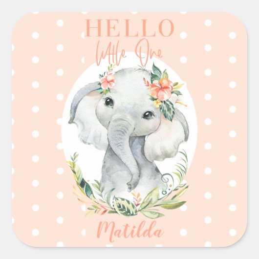 Hallo Kleine olifant baby shower Vierkante Sticker (Voorkant)