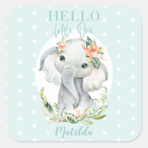 Hallo kleine olifantenbaby shower vierkante sticker