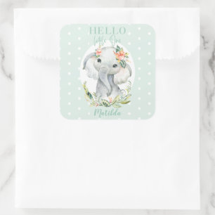 Hallo kleine olifantenbaby shower vierkante sticker