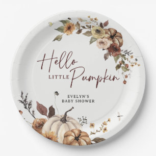 Hallo Kleine Pompoen Herfst Baby Shower Papieren Bordje