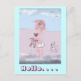 hallo - kleine Süße + Teddy postkarte Briefkaart