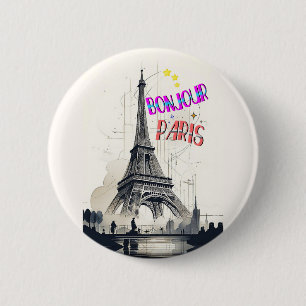Hallo Kleurrijk Parijs Ronde Button 5,7 Cm