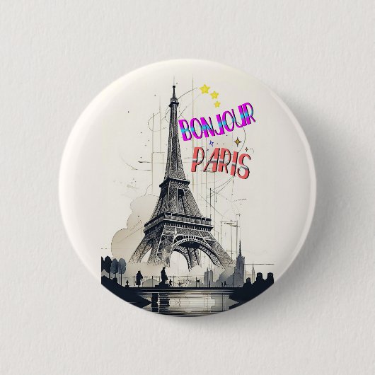 Hallo Kleurrijk Parijs Ronde Button 5,7 Cm (Voorkant)
