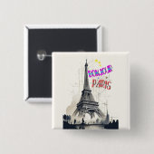 Hallo Kleurrijk Parijs Vierkante Button 5,1 Cm (Voorkant /achterkant)