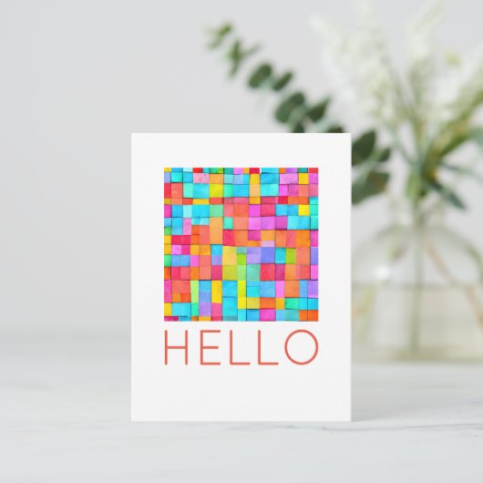 HALLO Kleurrijke Abstracte Kunst Modern Leuk Vroli Briefkaart (Staand voorkant)