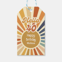 Hallo Kleurrijke Retro Sun Groovy Wave Cadeaulabel