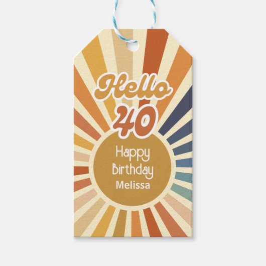 Hallo Kleurrijke Retro Sun Groovy Wave Cadeaulabel (Voorkant)