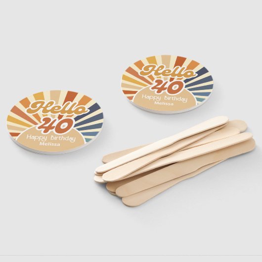 Hallo Kleurrijke Retro Sun Groovy Wave Handwaaier (Niet-gemonteerd)