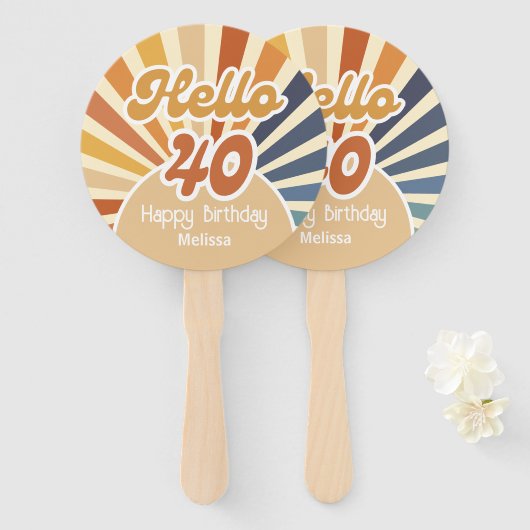 Hallo Kleurrijke Retro Sun Groovy Wave Handwaaier (Voorkant en achterkant)