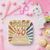 Hallo Kleurrijke Retro Sun Groovy Wave Papieren Bordje (Feest)